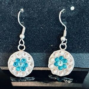 Rhinestone Circle Earrings - Turquoise